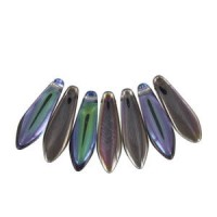 Czech Glass Daggers beads 5x16mm Crystal graphite rainbow 00030-98537